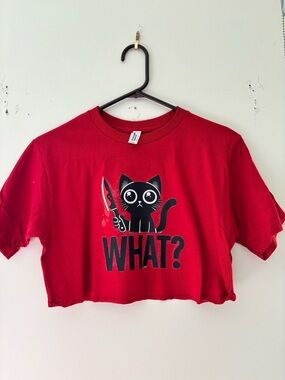 American Apparel Red Cat Graphic Crop Tee
